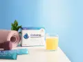 Aktywny senior z Colladrop FLEX: mata do ćwiczeń, hantle, napój i suplementy dla mocnych kości i stawów.