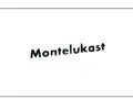Napis "Montelukast" w kolorze czarnym, lekko pochylony, na białym tle.