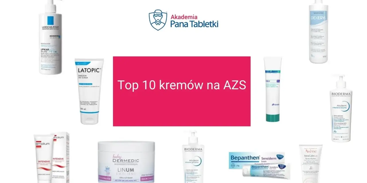 Kolekcja najlepszych kremów i maści na atopowe zapalenie skóry, w tym produkty La Roche-Posay, Bioderma, Avene i Bepanthen.