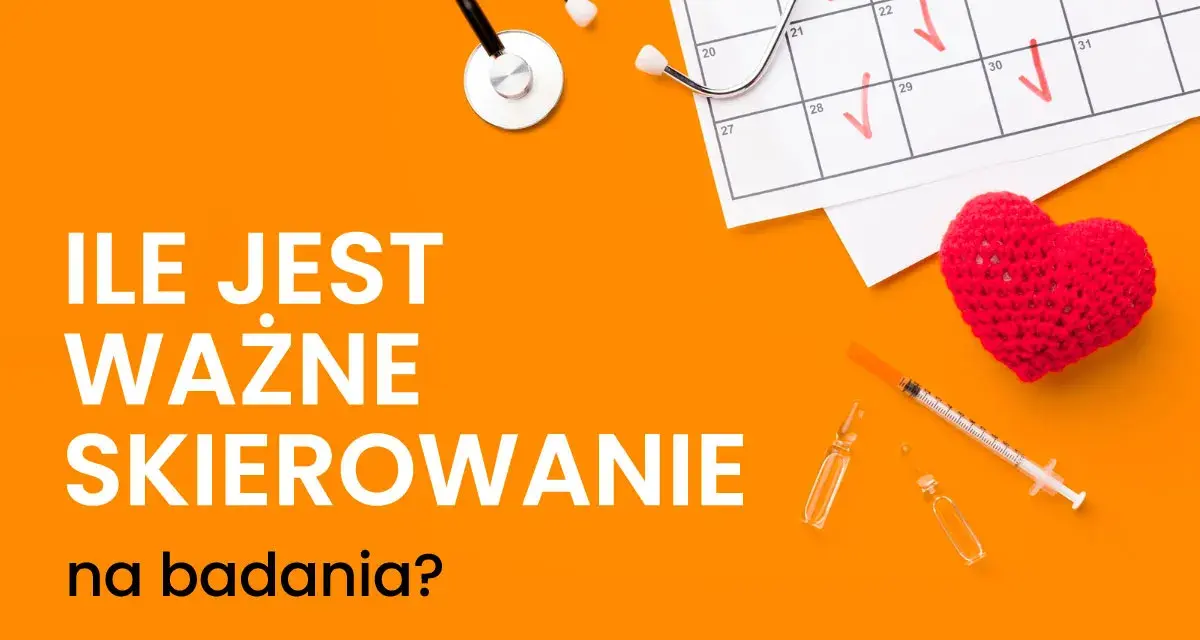 Ile jest ważne skierowanie na badania? Stetoskop, kalendarz z zaznaczonymi datami, strzykawka i serce sugerują troskę o zdrowie.