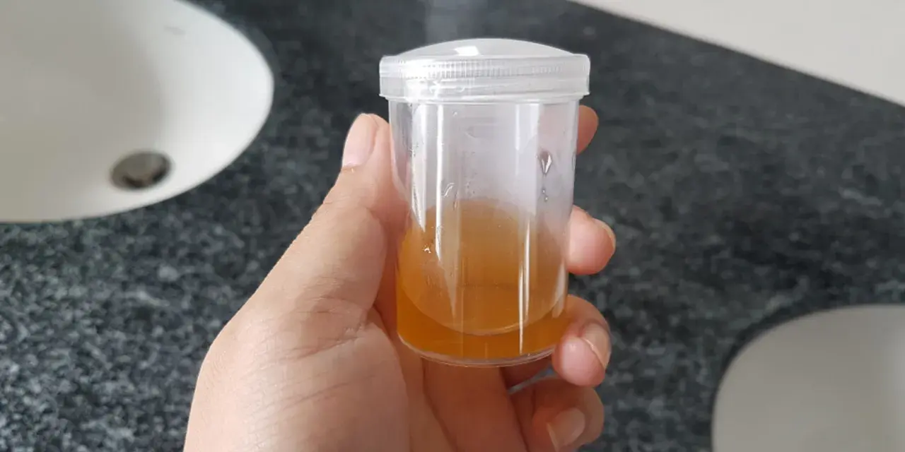 Próbka moczu z widocznymi fosforanami bezpostaciowymi.