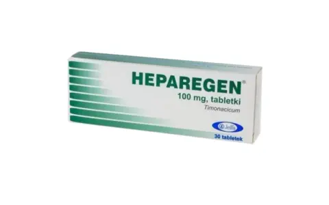 Opakowanie leku Heparegen 100 mg, tabletki. Stosowany na problemy z wątrobą. 30 tabletek.