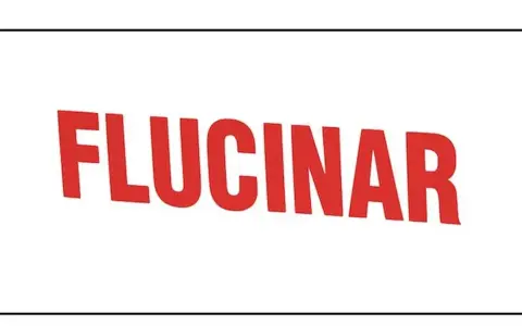 Czerwony napis "FLUCINAR" na białym tle.