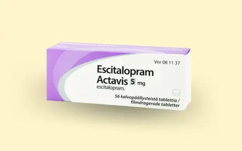 Opakowanie leku Escitalopram Actavis 5 mg, zawierające 56 tabletek.