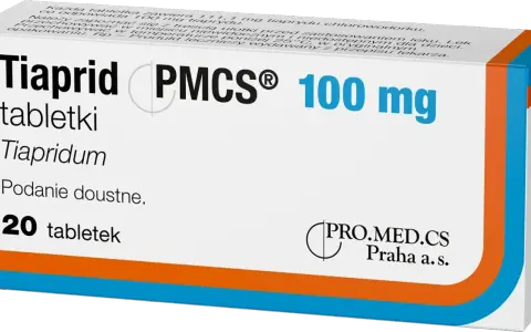 Opakowanie leku Tiaprid 100 mg, zawierające 20 tabletek. Tiapridum to substancja czynna.