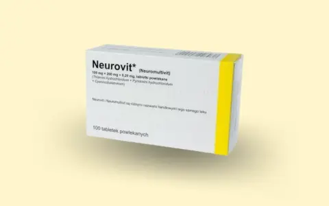 Opakowanie leku Neurovit, zawierające witaminy z grupy B, stosowane w leczeniu schorzeń układu nerwowego.