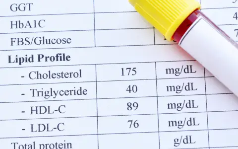 Wyniki lipidogramu wskazują na dyslipidemię: cholesterol 175, trójglicerydy 40, HDL-C 89, LDL-C 76 mg/dL.