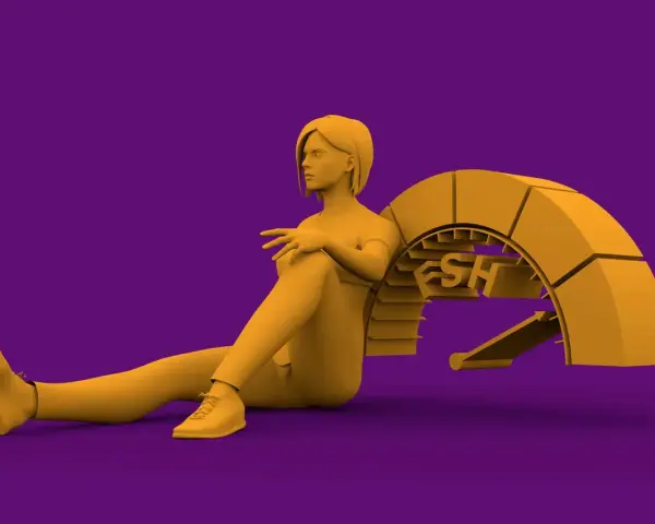 Żółta postać siedzi obok wskaźnika z napisem "FSH". Badanie poziomu FSH jest kluczowe.