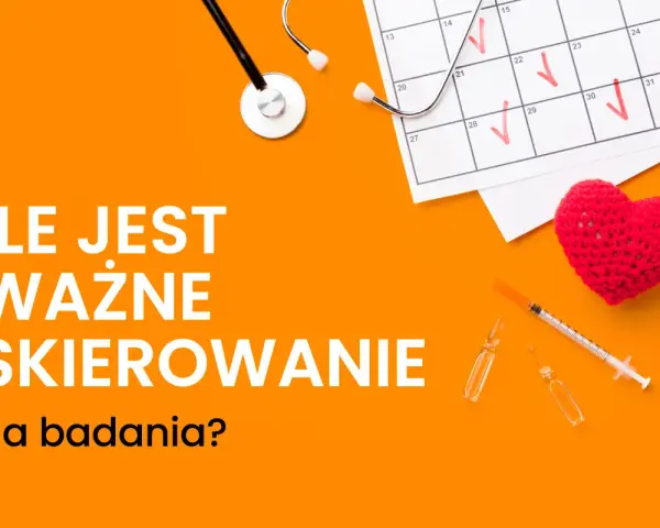 Ile jest ważne skierowanie na badania? Stetoskop, kalendarz z zaznaczonymi datami, strzykawka i serce sugerują troskę o zdrowie.