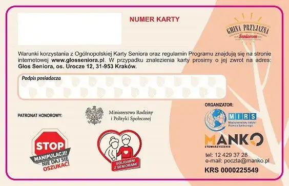 Ogólnopolska Karta Seniora wzór