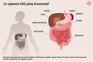 USG jamy brzusznej co wykrywa: wątrobę, nerki, żołądek, jelita, pęcherzyk żółciowy, trzustkę, śledzionę. Pomaga ocenić narządy i wykryć choroby.