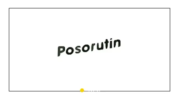 Napis "Posorutin" na białym tle. Pod napisem linia z kropką.