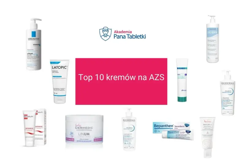 Kolekcja najlepszych kremów i maści na atopowe zapalenie skóry, w tym produkty La Roche-Posay, Bioderma, Avene i Bepanthen.