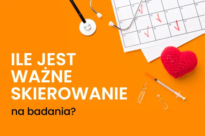 Ile jest ważne skierowanie na badania? Stetoskop, kalendarz z zaznaczonymi datami, strzykawka i serce sugerują troskę o zdrowie.